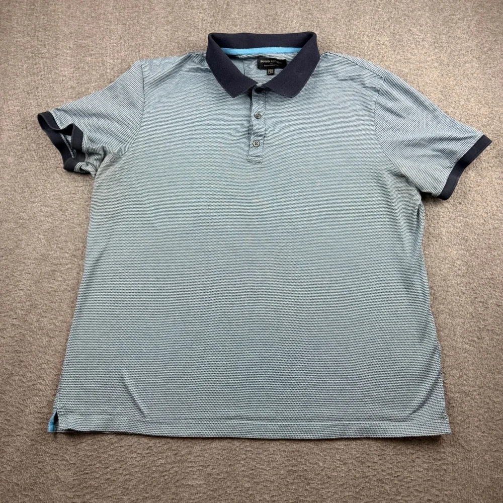 Banana Republic Slim Fit Dress Polo Men's XXL‎ Blue Striped Short Sleeve Cotton
